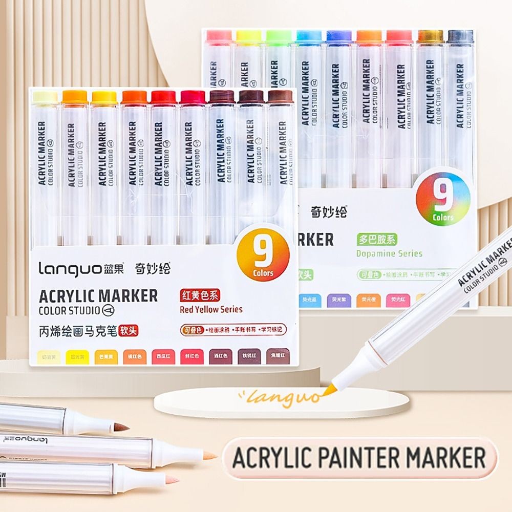

Portable 9-Colors Marker Pen Stackable Color Drawing/Painting/Graffiti Acrylic Pen Art Stationery Learning Markers Art Felt Pens