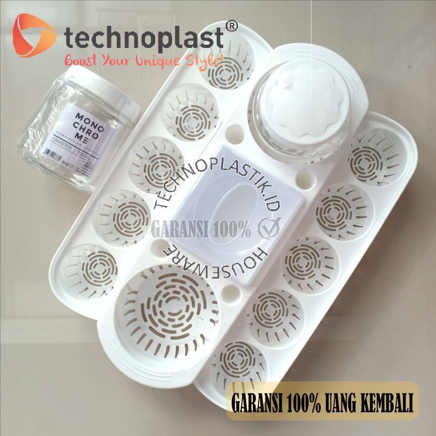 TECHNOPLAST Monochrome Water Snack Serving Set |Tempat Rak Aqua Toples