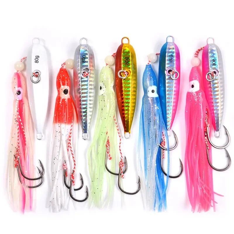 1Pcs Inchiku Jig Lures 40g-200g Slow Metal Jig Luminous Squid Hook Sinking Saltwater Spinning Fishin