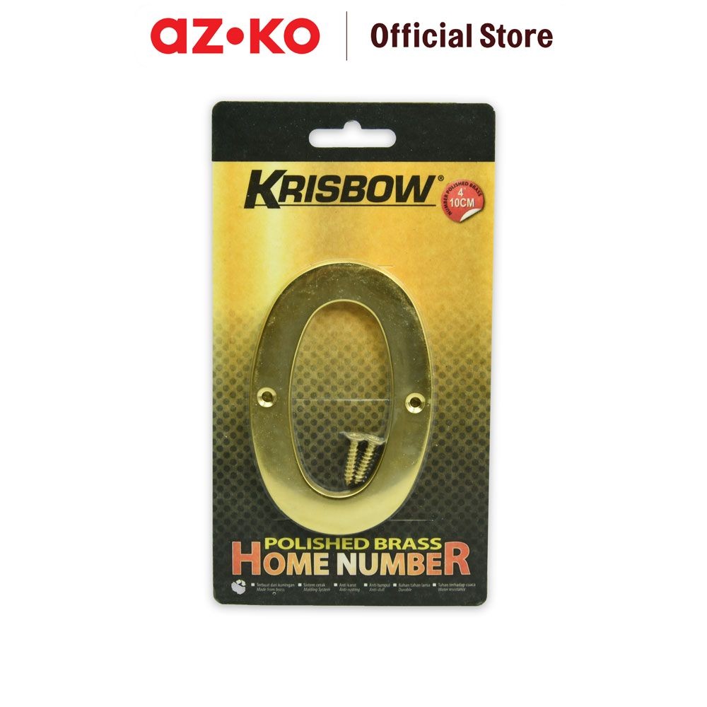 AZKO Krisbow Nomor Rumah 0 Polish Brass 10 cm Angka Penanda Rumah Hiasan Nomor Pager Rumah Dekorasi 