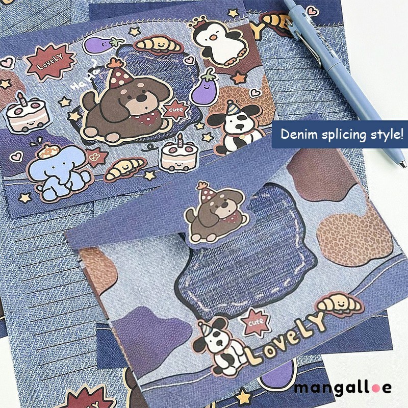 

[COD] Set Surat Amplop Boneka Denim Kartun Set Surat Hadiah Berkah Kreatif Kertas Surat Pesan Tulisan Tangan -MG