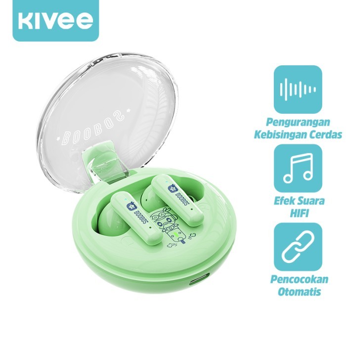 KIVEE Cute k Headset Bluetooth Macaron 5.0 TWS Music Gaming - Merah Muda