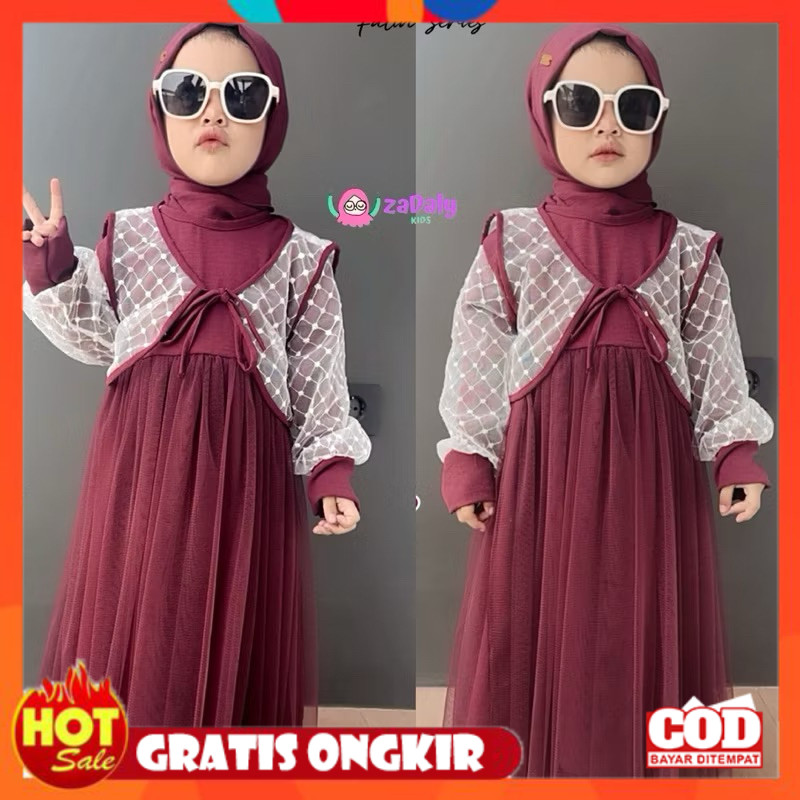 [PREMIUM ORIGINAL] FATIN  series Terbaru dari Zadaly Kids - gamis burgundy, Gamis Anak Muslimah, Gau