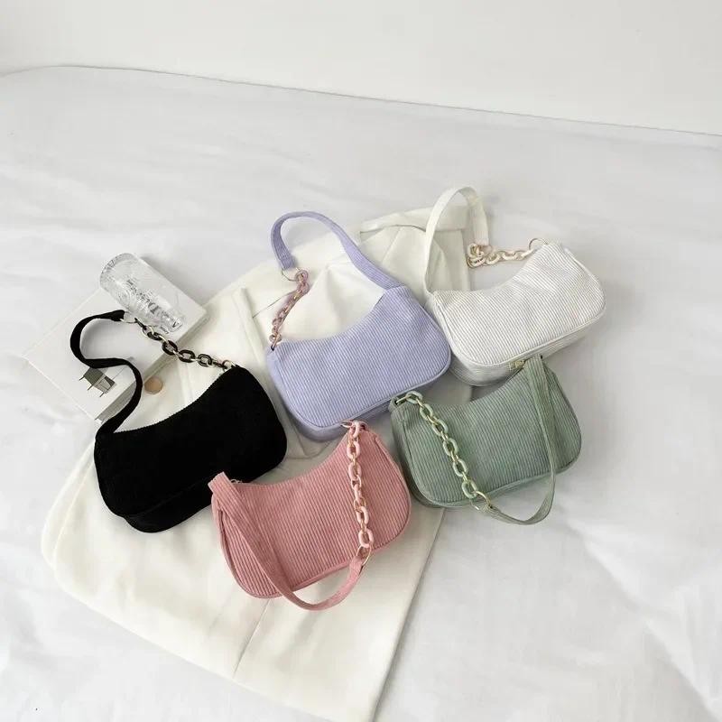 

Fashion Vintage Handbag Women Soft Corduroy Underarm Zipper Shoulder Protable Bag Female Soft Casual Clutch Handbag Dumpling Bag