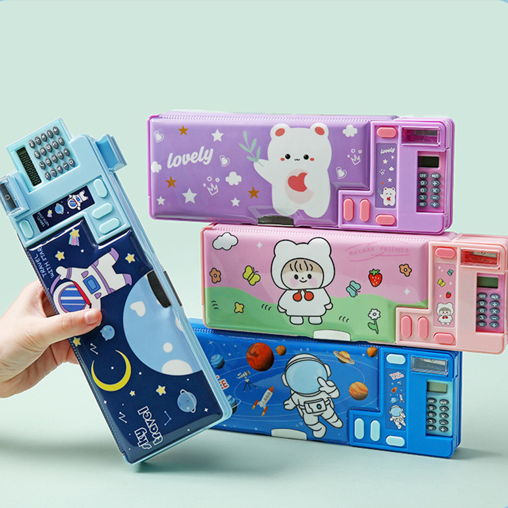 

Multifunctional Pencil Box Cartoon Stationery Storage Box with Calculator Pencil Sharpener School Supplies Children Gift