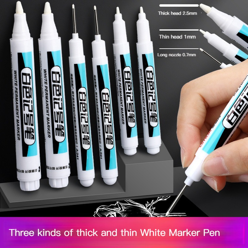 

1/4Pcs White Permanent Paint Pen set for Wood Rock Plastic Leather Glass Stone Metal Canvas Ceramic Deep Hole Marker 0.7mm