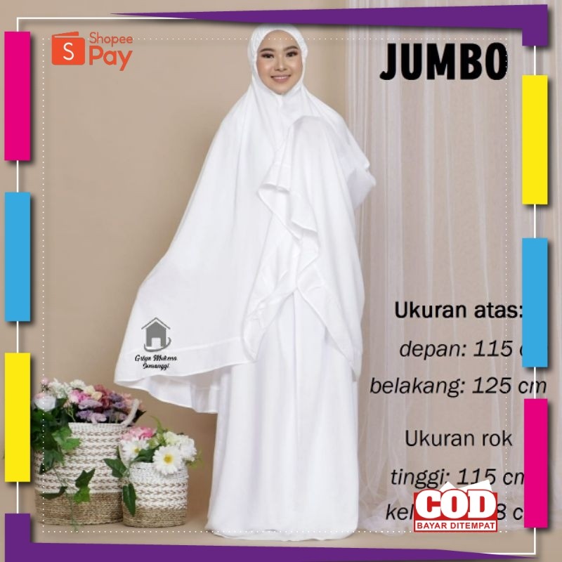 [PREMIUM ORIGINAL] Mukena Stelan Putih Jumbo Katun Rayon Adem Bisa COD // Mukena Remaja Pondok Pesan