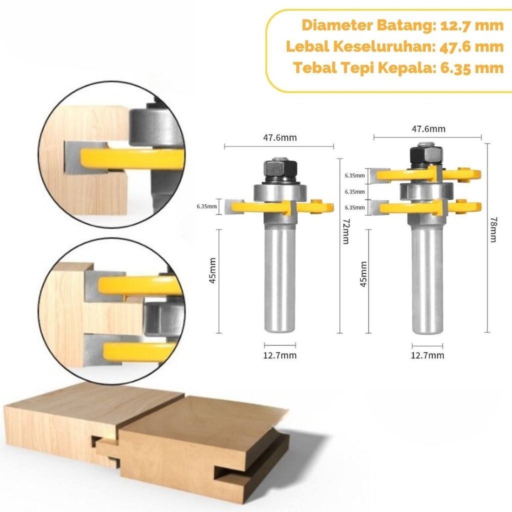 

- Yumun Mata Profil Kayu Tongue and Groove Milling Cutter 12.7mm 2 PCS - YTG -