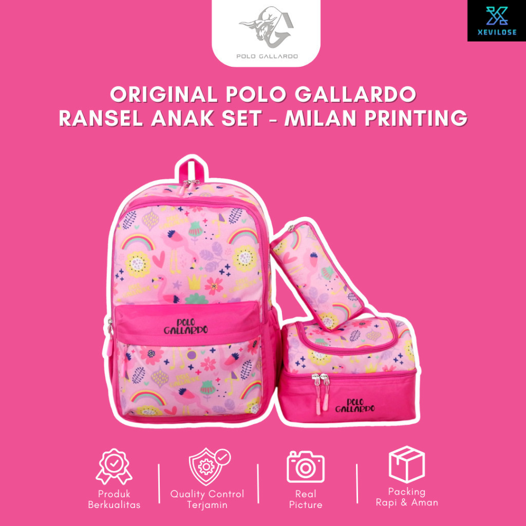 Tas Ransel Lunchbox Sekolah Anak Perempuan Polo Gallardo Snappy Backpack Cewek Cowok Kotak Bekal