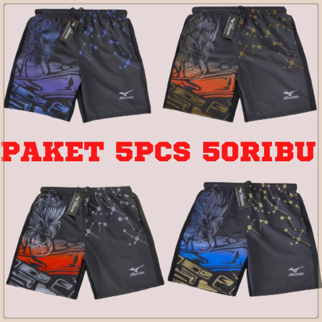 Paket 5pcs Kolor Pria Dewasa Mizuno Murah Tebal Celana Pendek Olahraga Distro Sport Sporty Voly Voli