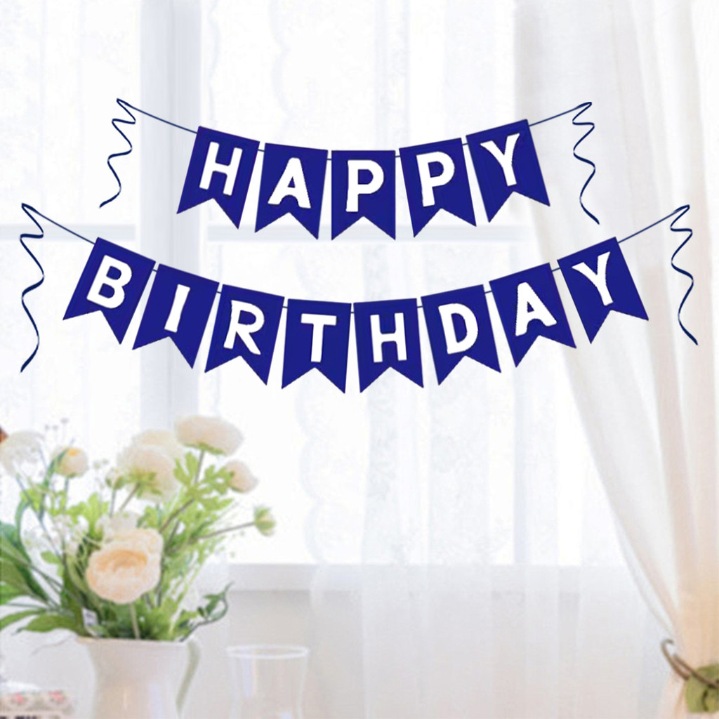 1set blue happy birthday lettering banner, happy birthday party anniversary home decoration supplies