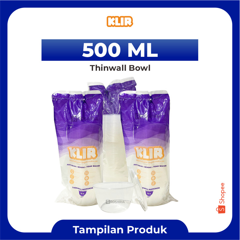 THINWALL BOWL 500 ML KLIR Mangkok Bulat Wadah Plastik Bening Food Container