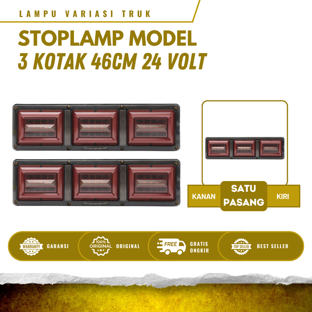 Stoplamp Truk Model 3 Kotak 24 Volt 1 Set Kanan dan Kiri Variasi Tahan Air Lampu Belakang Truk Unive