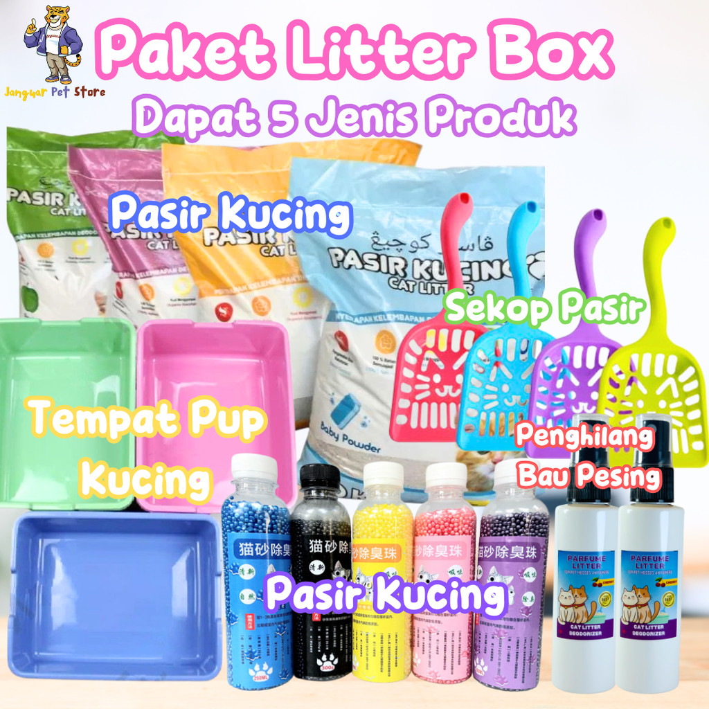 [GROSIR] PAKET CAT LITTER BOX KUCING 5 IN 1 | BAK PASIR KUCING + SEKOP + PASIR KUCING GUMPAL WANGI 1