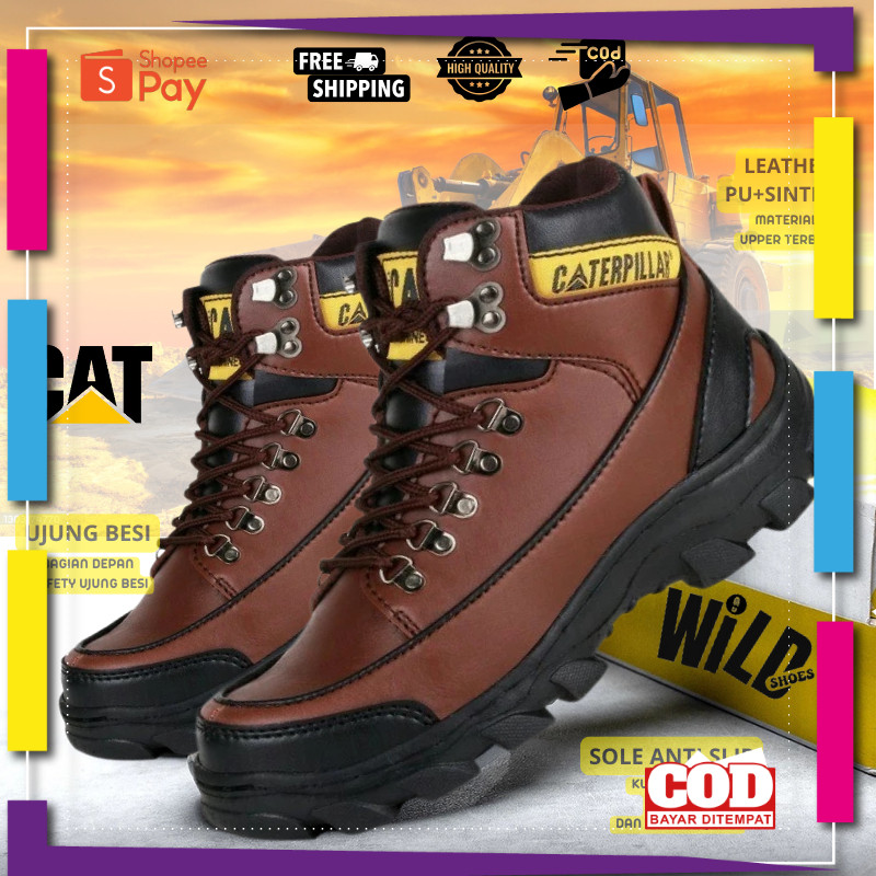 [PREMIUM ORIGINAL] Sepatu Safety Pria Boots Caterpillar Steel Toe - Shoes Safety Ujung Besi - Sepatu