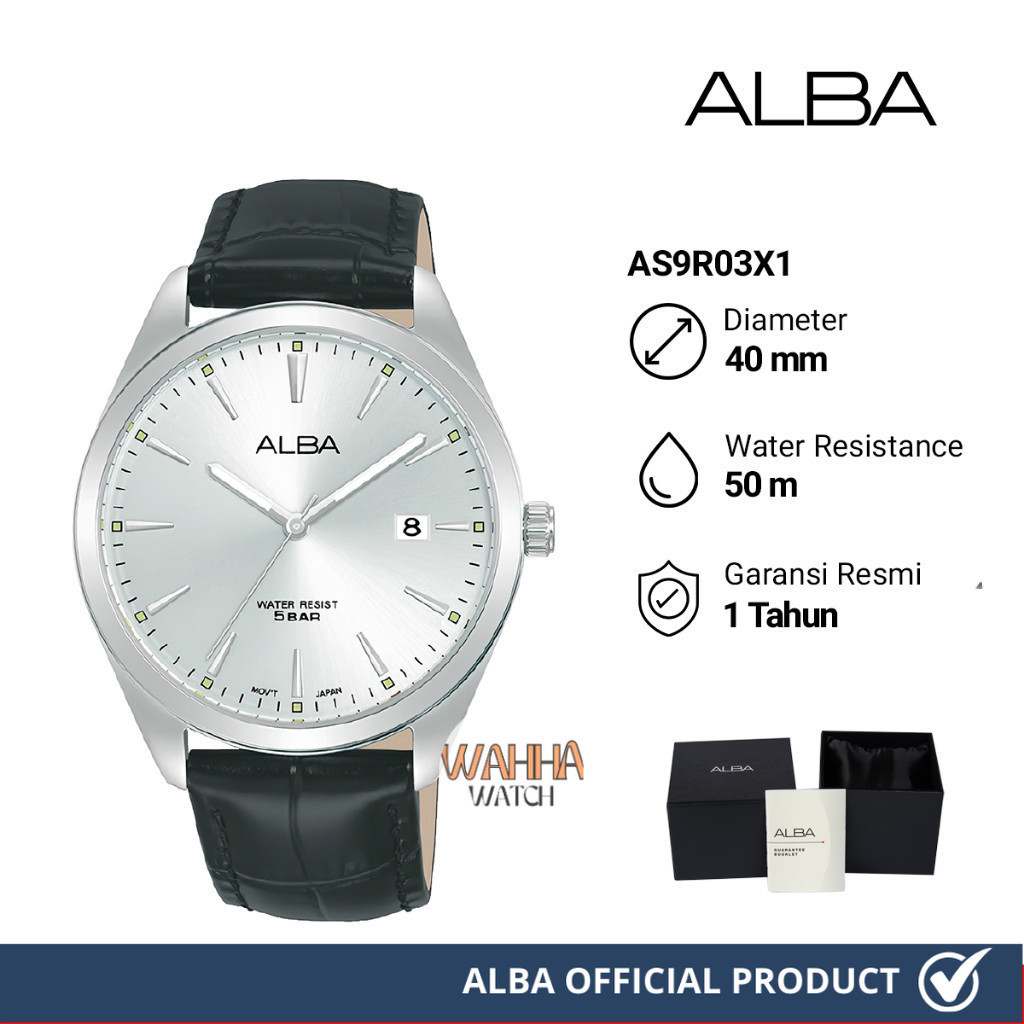 Jam Tangan Pria Alba AS9R03X1 Silver Dial Black Leather Strap