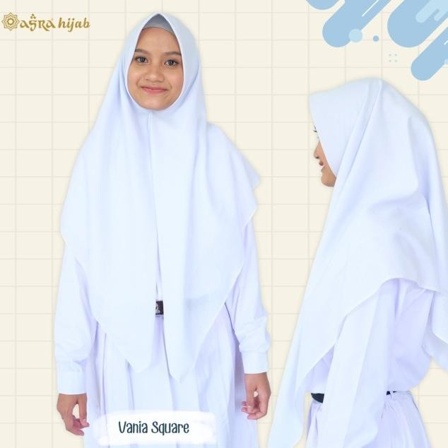 Jilbab Sekolah Vania Squere Bahan Katun Voal - Asra Hijab Official - Putih