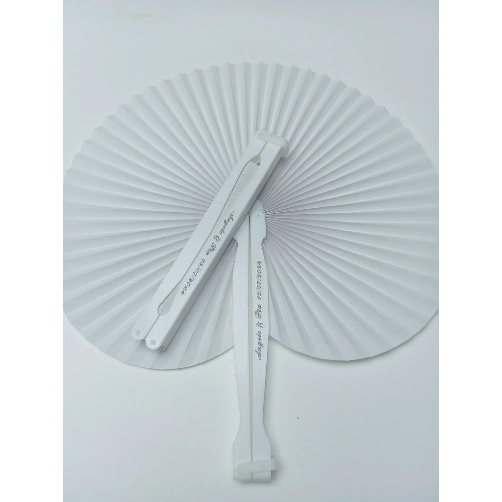 

White Plastic and Paper Circular Fan, Customized, Wedding Party, Baptism Gift,12 PCs/30 PCs/120pcs