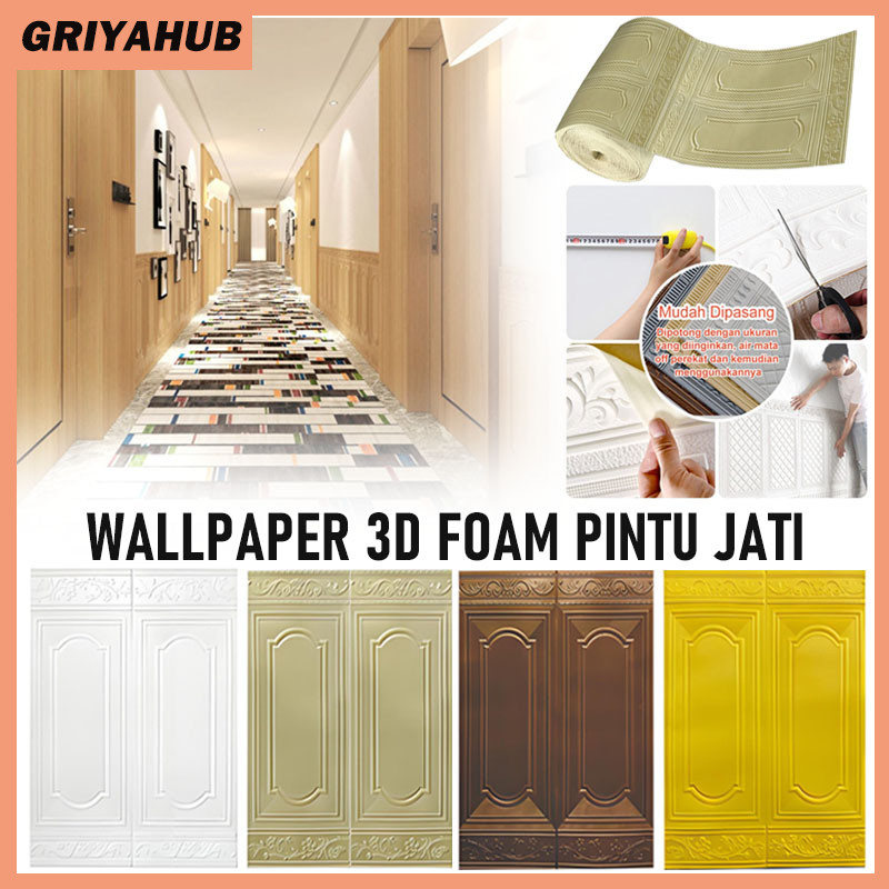 Wallfoam Sticker Motif Pintu 70cm X 90cm/Wallpaper Foam Pintu Emboss/Wallpaper 3D Foam Pintu Jati