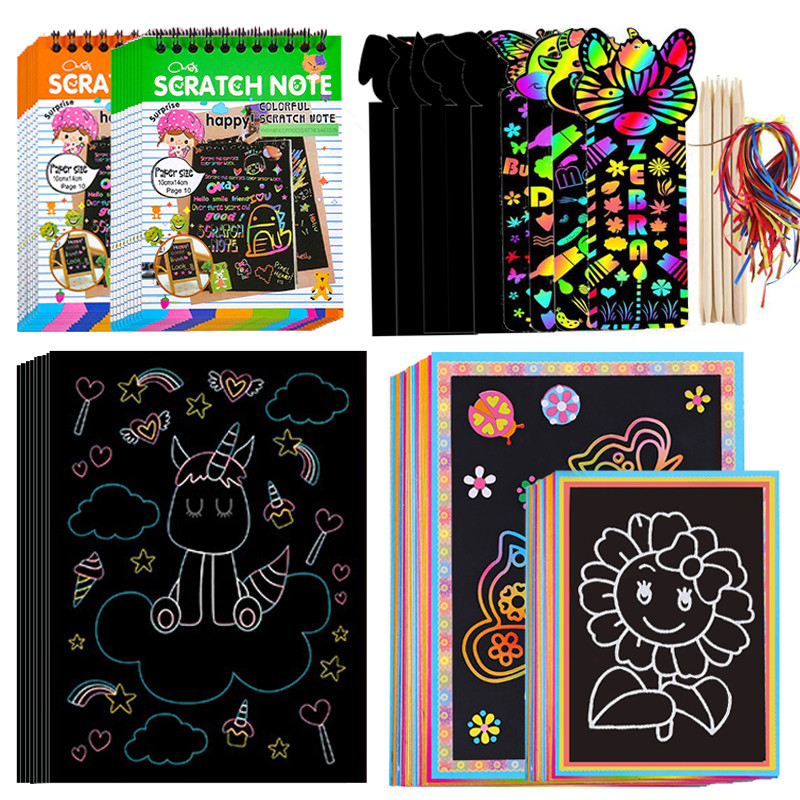 Rainbow Scratch Paper Children's Art Cards Black DIY Rainbow Art Paper Card Neon Scratch Paper Chris
