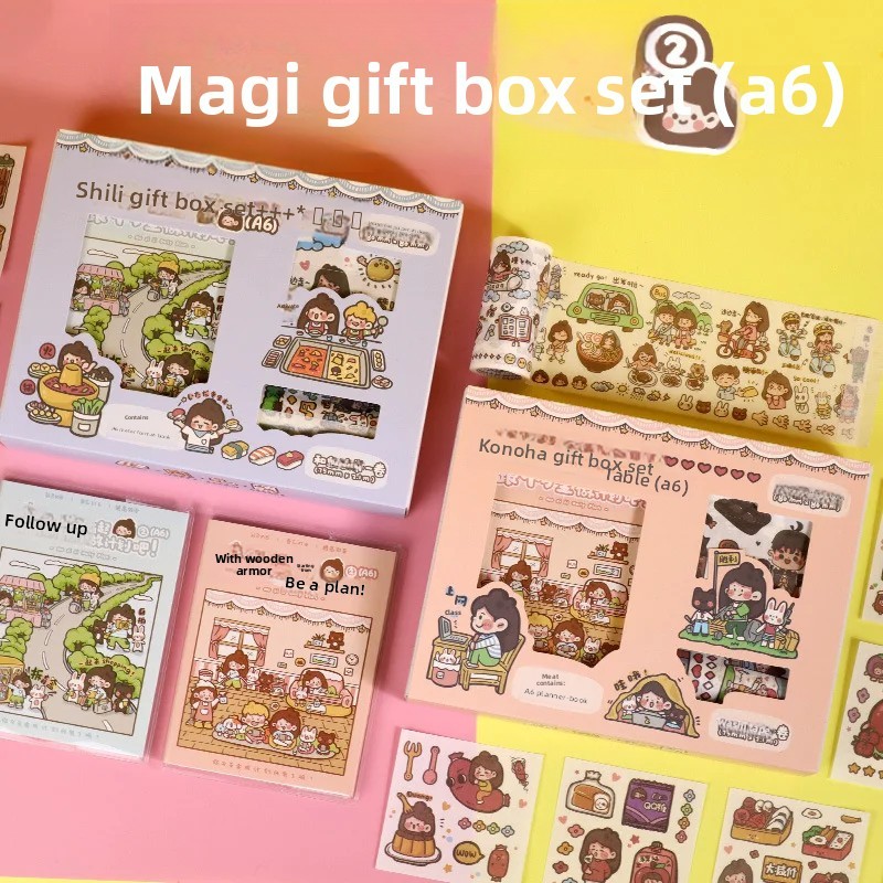 

New A6 Plan Book Gift Box Set Large Apple Head Cartoon Sticker Tape Big Gift Box Paper Material from Mainland China