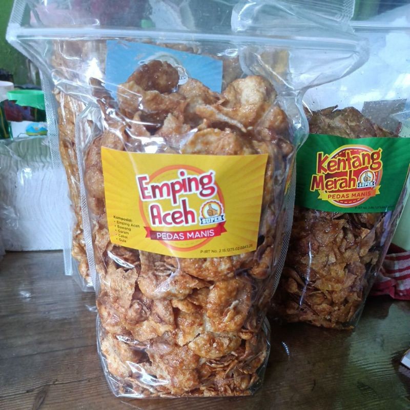 

Snack Cemilan Emping Aceh Pedas Manis Cap Super