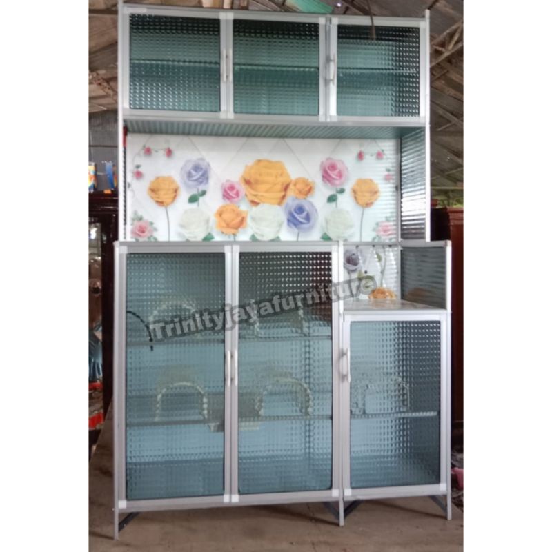 Lemari Rak Piring 3pintu Alumunium Kaca Karakter ACP Anti pecah