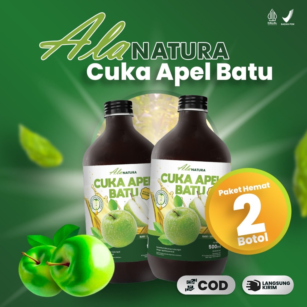 

Cuka Apel Hijau Batu Alanatura 500ml - Paket Hemat 2 Botol Bantu Turunkan Kolesterol & Berat Badan