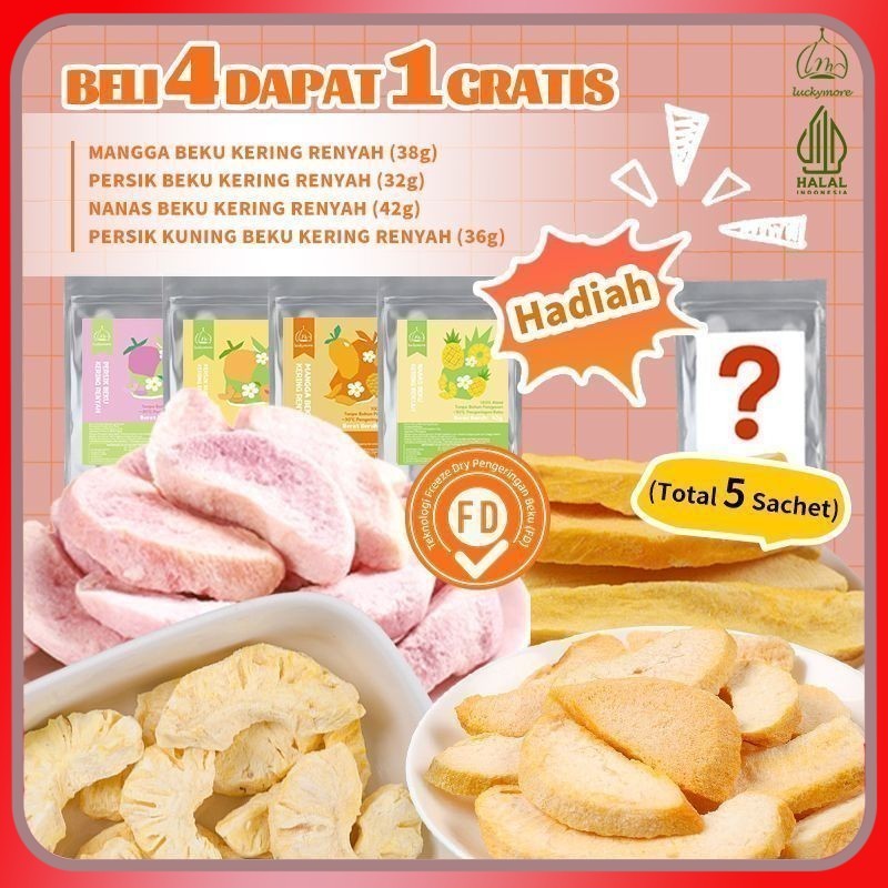 

[Luckymore] HALAL Paket 4 Keripik Buah + 1 Bonus, Keripik Buah, Buah Kering, Freeze Dried Fruit, Dried Snack, Healthy Snack, Cemilan Sehat, Paket Bundle