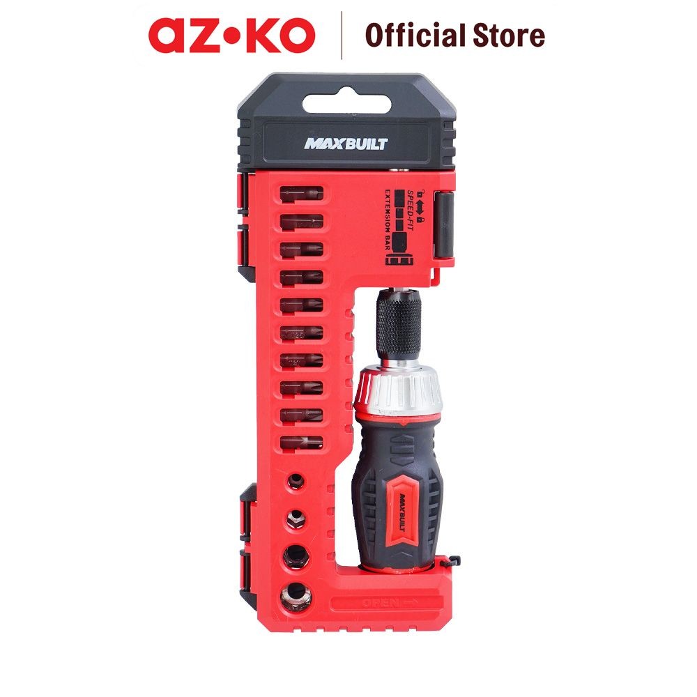 AZKO Maxbuilt Set 25 Pcs Obeng Ratchet Extension - Merah/Hitam Ratchet Screwdriver Obeng Multifungsi