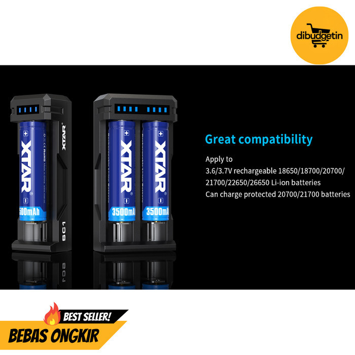 XTAR Charger Baterai 2 Slot 18650 18700 20700 Li-Ion Fast Charging QC - SC2