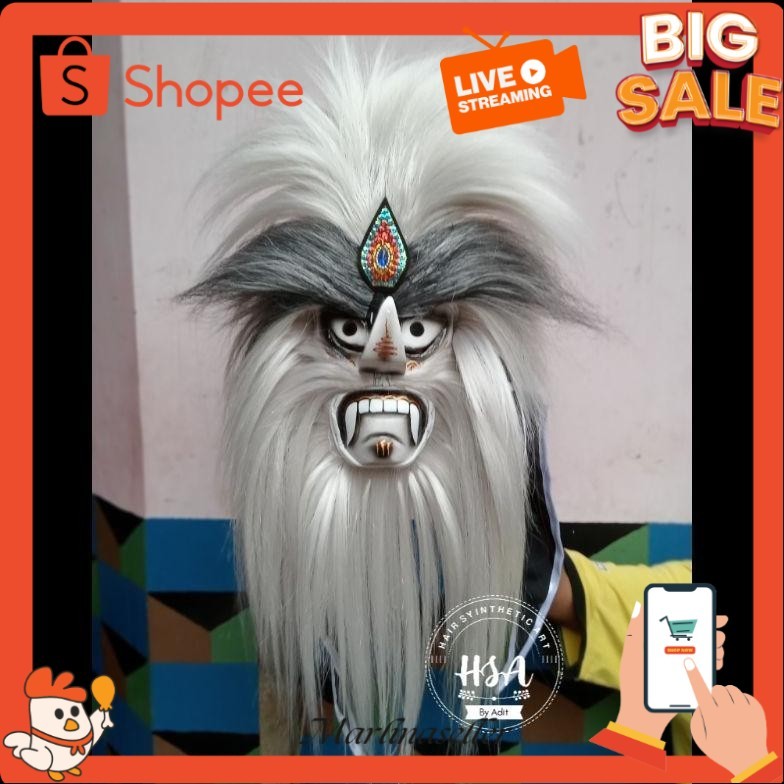 Promo Diskon Besar Topeng Ganongan/Bujang Ganong Rambut Putih Diskom