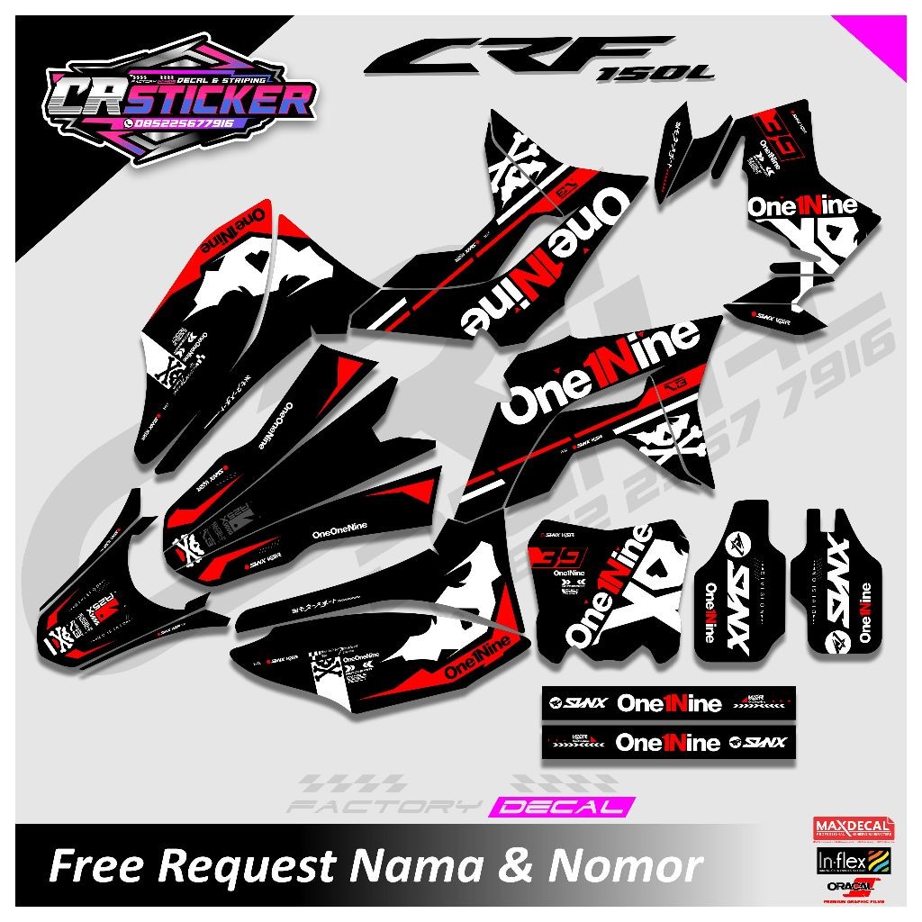 DECAL CRF 150L SUPERMOTO FULL BODY HITAM SUPER GLOSSY DOFF DESAIN ONEONENINE / KSR DESAIN UPDATE TER