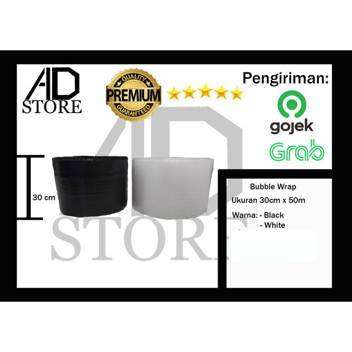 

Plastik Bubble Wrap Hitam & Bening Ukuran 30cm x 50m, - bening