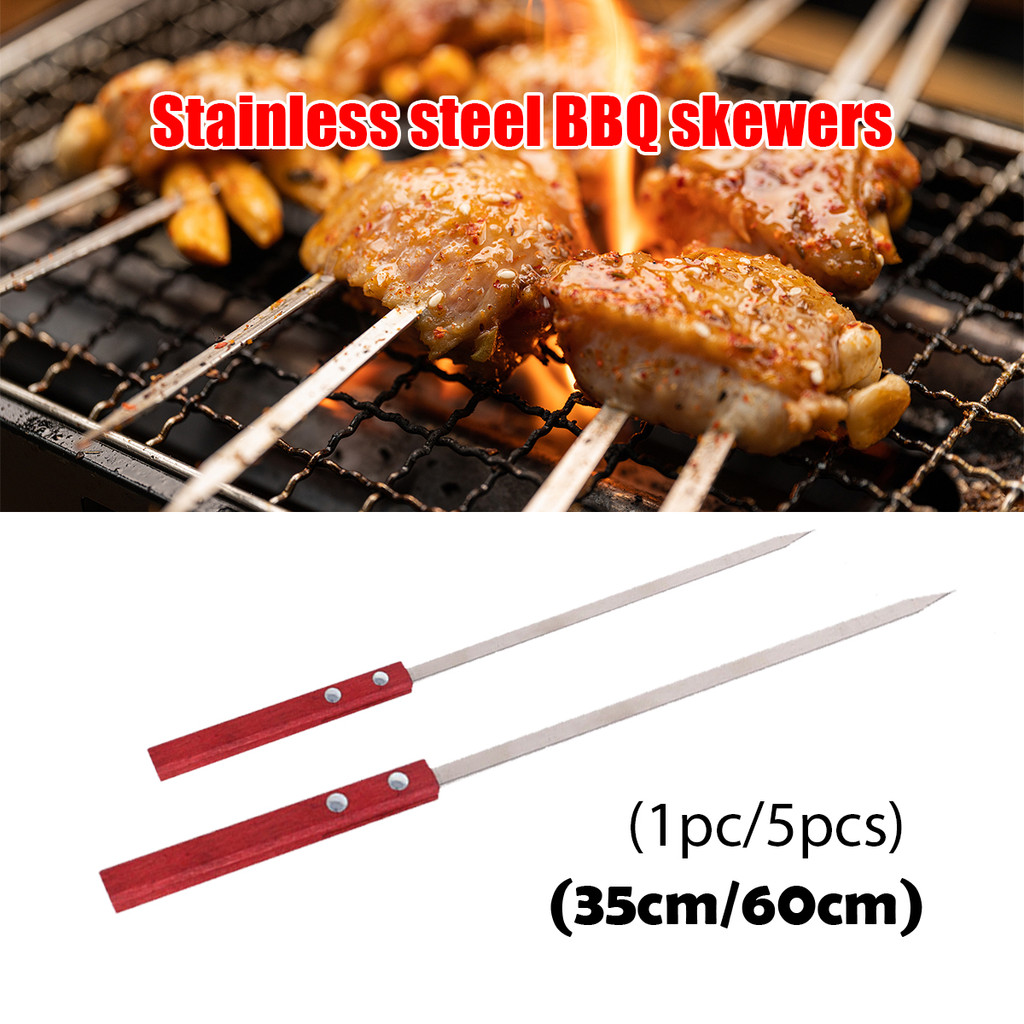5pcs 60cm tusuk sate stainless Steel Alat pembuat kebab baris tunggal Untuk kebab dapat digunakan ke