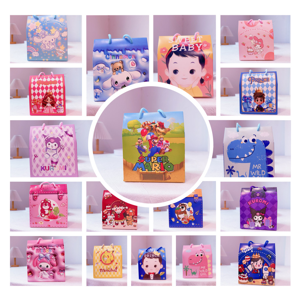 

(Yunita) Kotak Hampers Lebaran Anak Souvenir Acara Ulang Tahun Anak Paper Bag/Goodie Bag/Box Tenteng Anak Dino Boy Girl