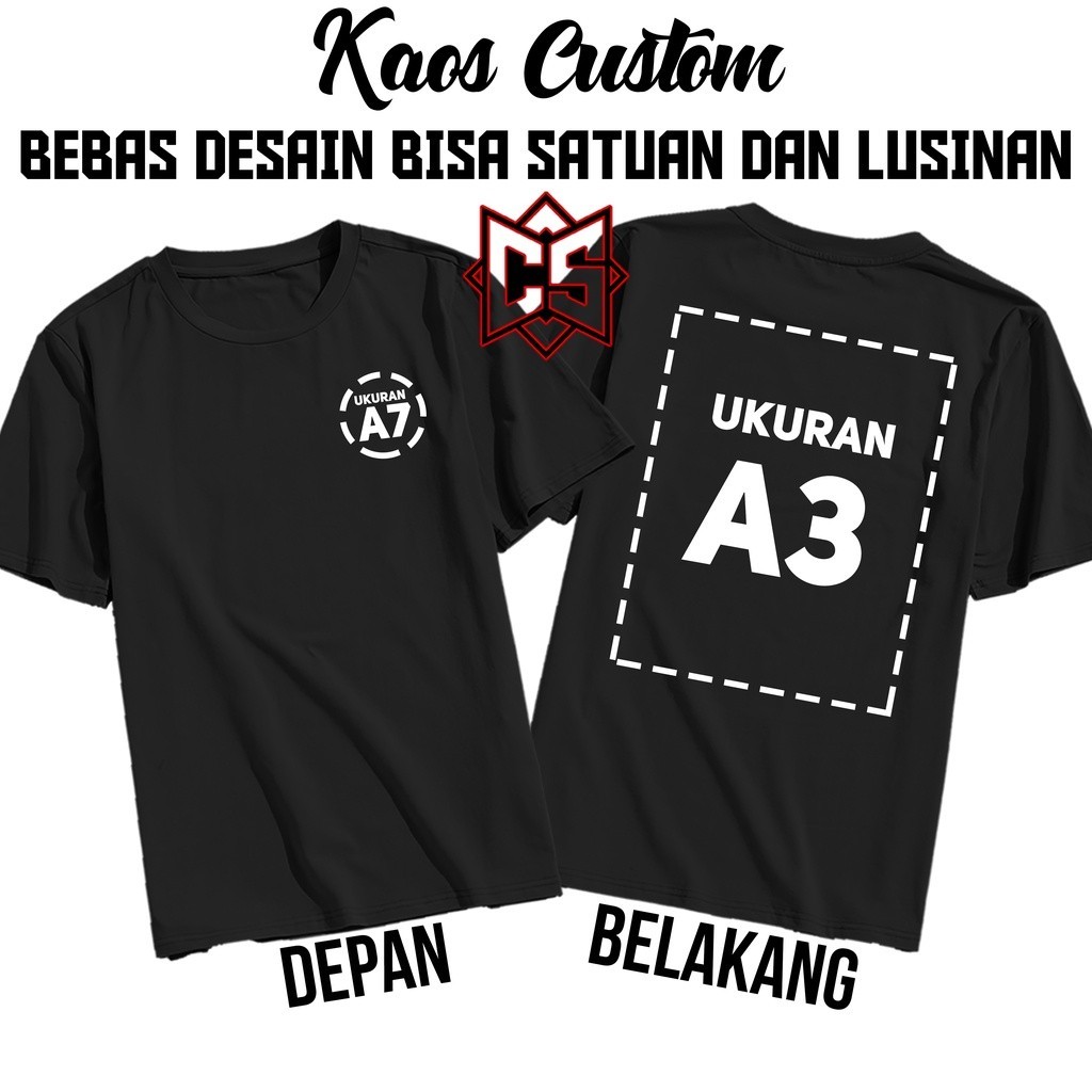 Baju Kaos Custom Sablon Depan Belakang 2 Sisi Bebas Pakai Logo Dan Desain Sendiri Bisa Sablon Satuan