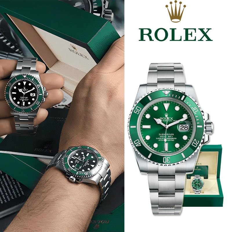 【Rolex】100% original rolex watch Green Submariner 41mm Jenis kalender Jam tangan 116610lv-0002 Ready