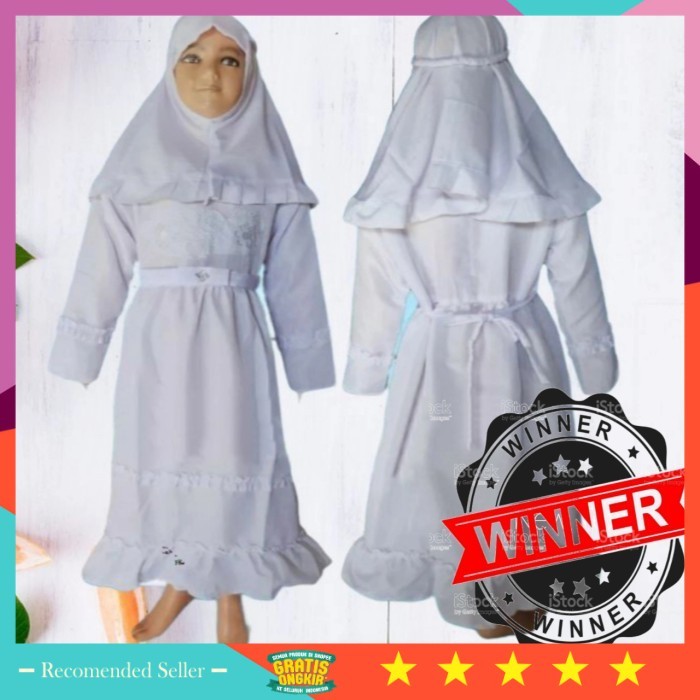 Baju Muslim Lebaran Idul Fitri Murah /Baju busana muslim gamis doby putih perempuan anak usia 1-12 t