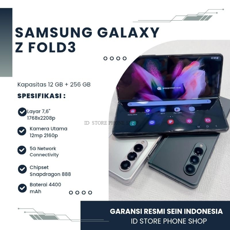 Samsung Galaxy Z Fold 3 - Z Fold3 5G- 256GB - EX SEIN RESMI - SECOND - Silver