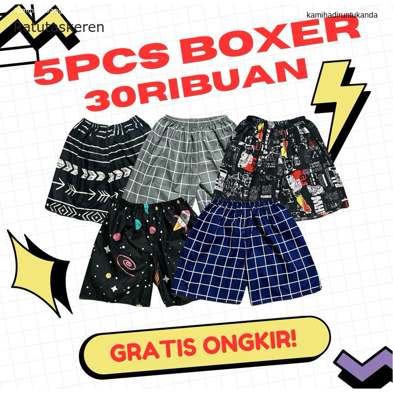 Celana Pendek Butik Nels Grosir 5pcs Celana Pendek Motif Pria Wanita Dewasa Boxer Kolor Unisex Cowok