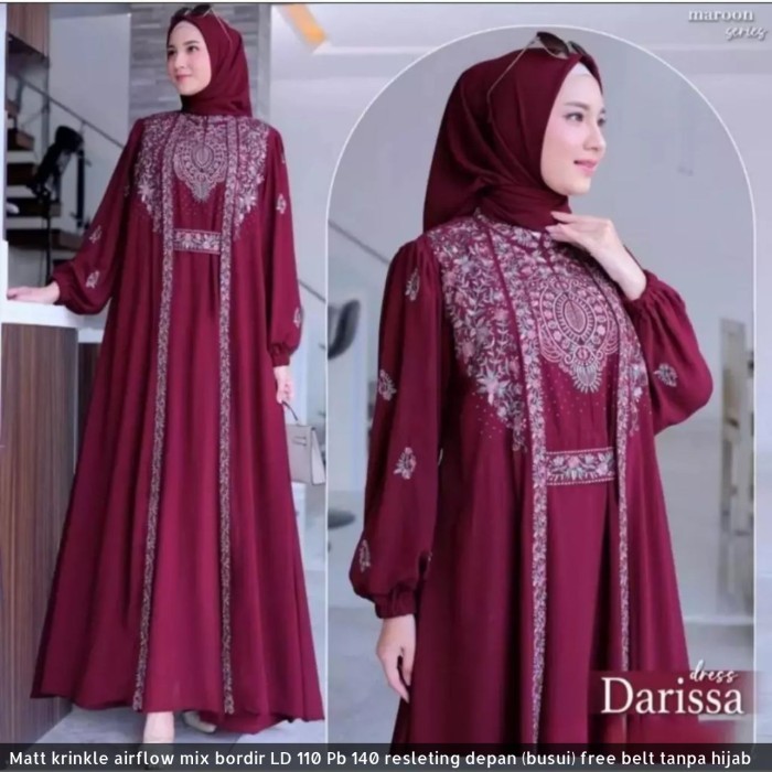 Baju Muslim Style KerenBaju Gamis Wanita Muslim Darissa Dress Krinkle Airflow Bordir Cantik Fashion 