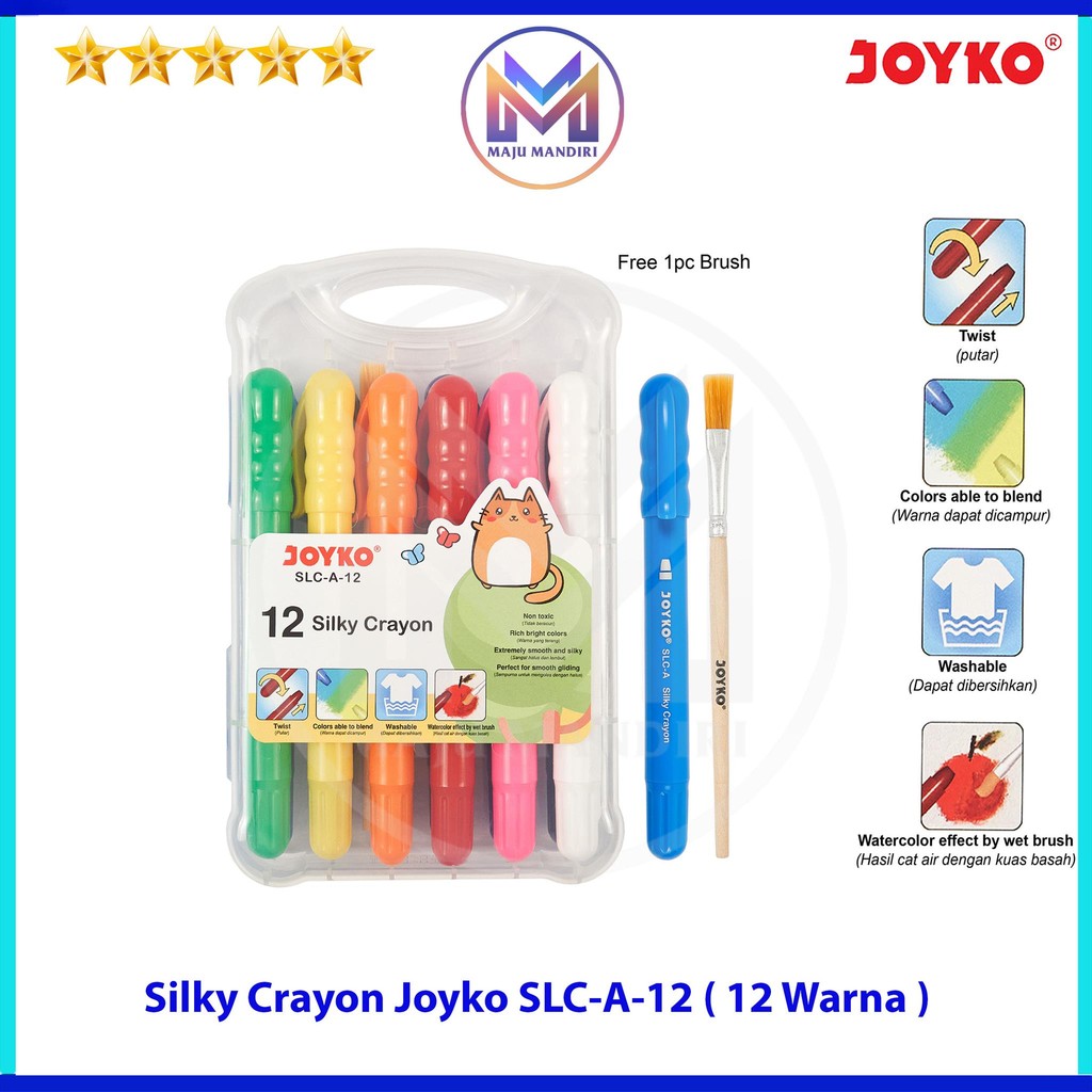 

Crayon Silky Joyko 12 Warna + Kuas / Krayon Tidak Beracun SLC A 12