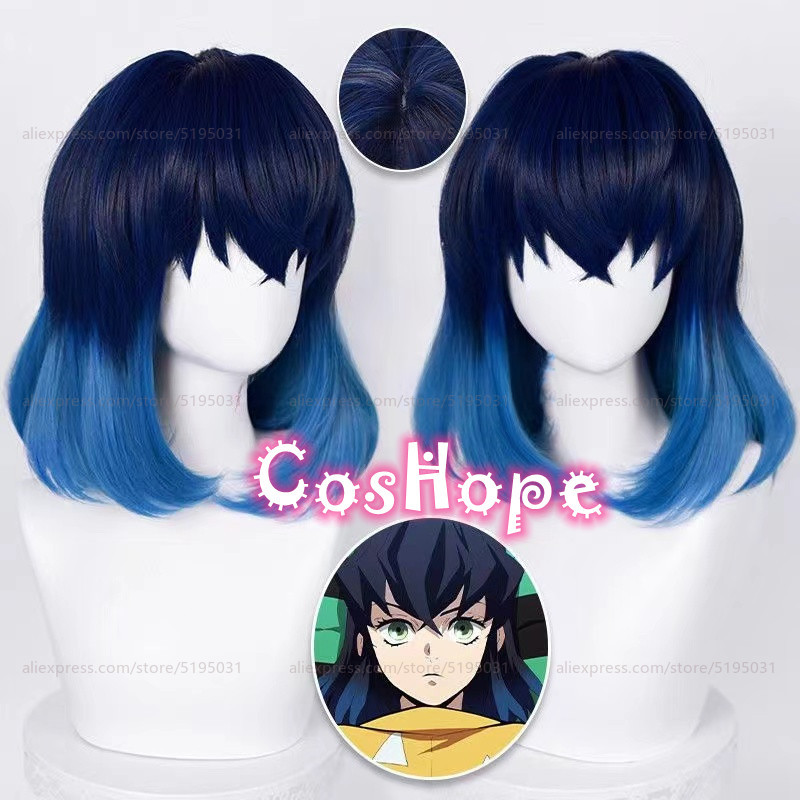 Hashibira Inosuke Cosplay Wig Blue Gradient Wig Cosplay Anime Wigs Heat Resistant Synthetic Wigs