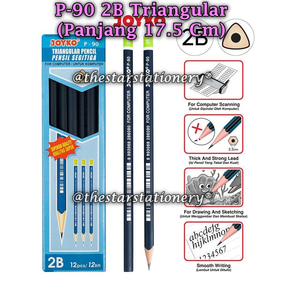 

(1 Pak/12) GROSIR Pensil JOYKO P-90 2B / Pencil Pensil Joyko P-90 2B Triangular Grip (Pak/12)
