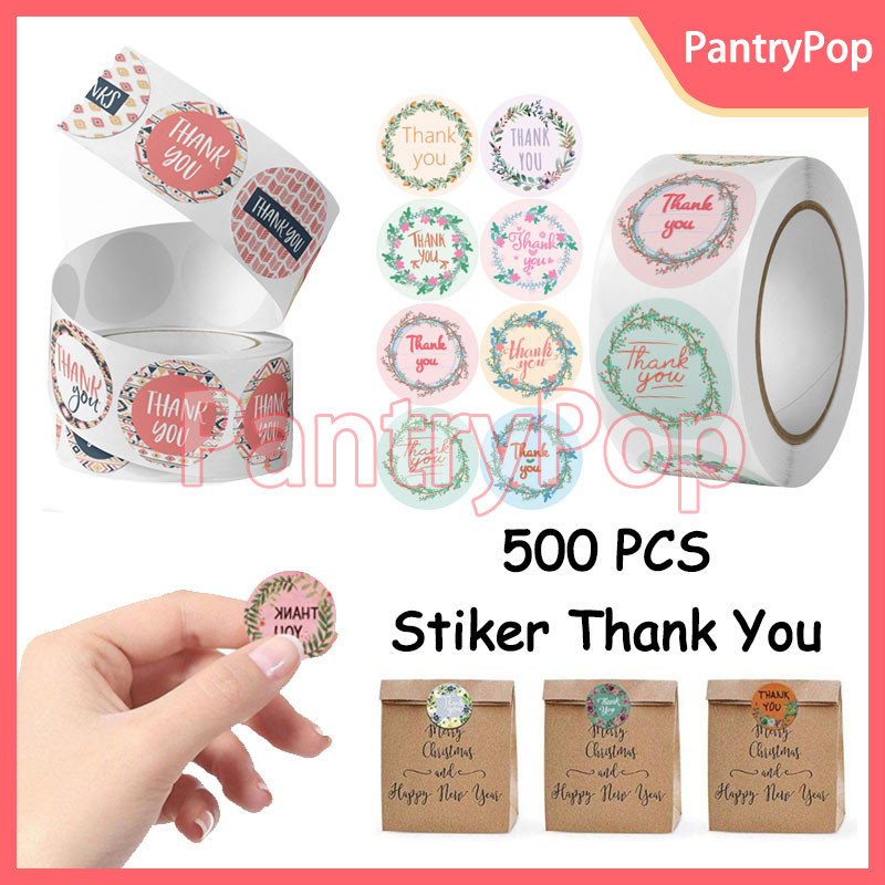

500 PCS Stiker Thank You / Stiker Terima Kasih Warna Self Adhesive Seal Label Roll / 2.5Cm Tempelan Ucapan