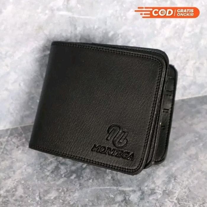 Dompet Lipat Kulit PU Pria Hitam 11x9x2cm 2 Tempat Uang 13 Slot Kartu Garansi Tukar Baru