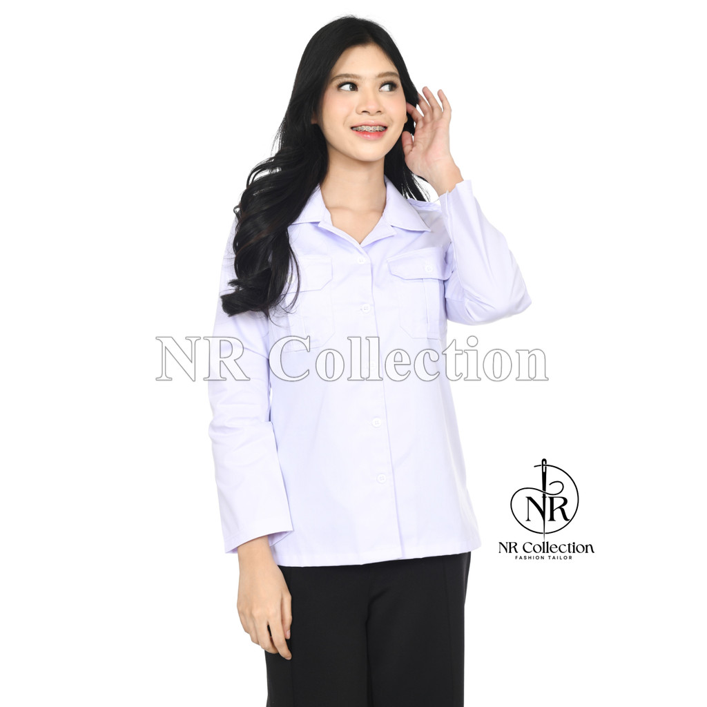 Kemeja PDH Putih PNS Wanita Baju Dinas Putih dengan List Hitam untuk Penampilan Formal