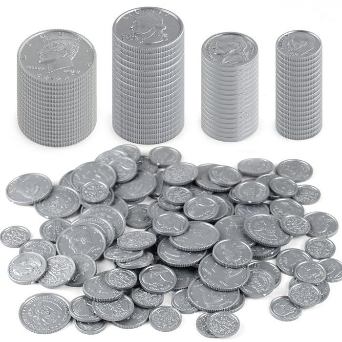 BARU Koin Dollar Amerika Plastik Props Board Game Aksesoris Permainan 100 pcs - Silver