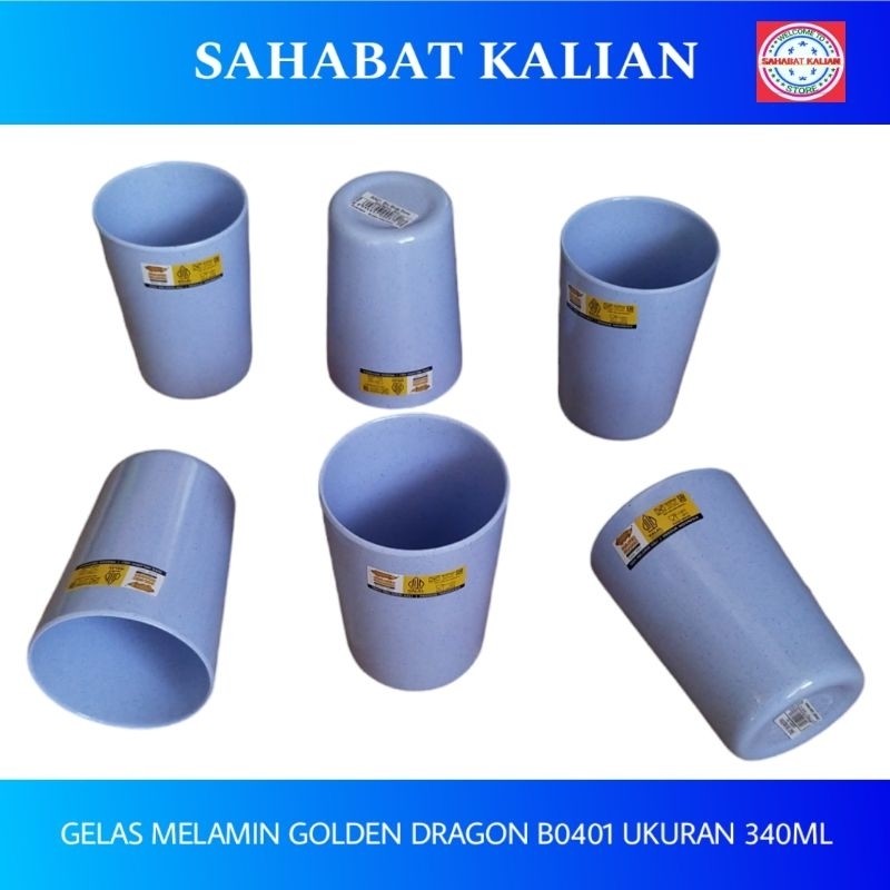 (6 Gelas) Gelas Melamin Golden Dragon B0401 Biru muda Stone 340ML